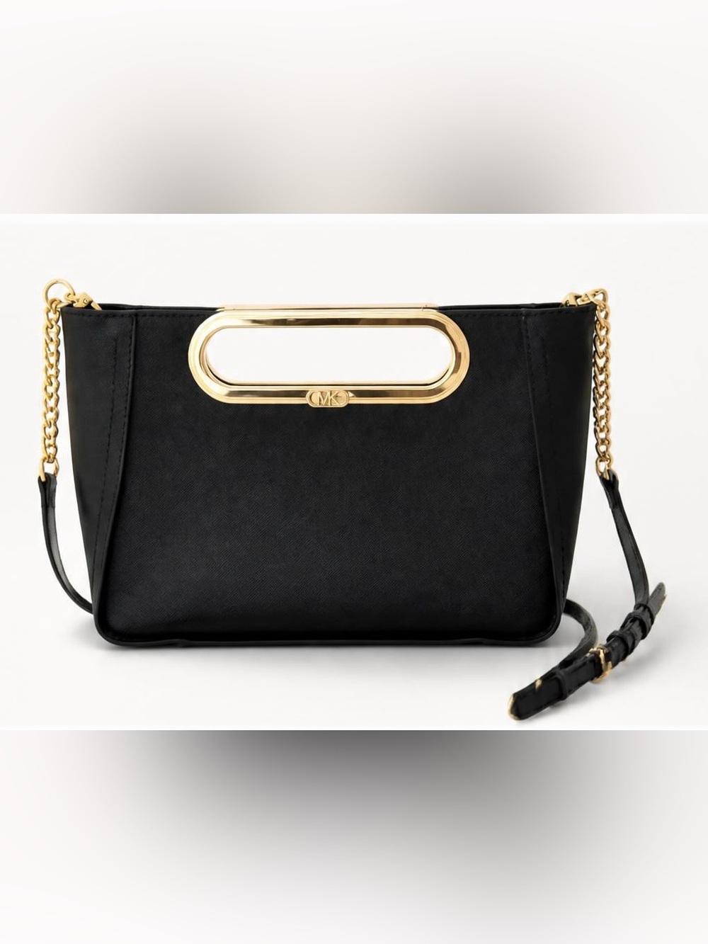 Michael Kors Berkley Legacy Black Leather & Gold Clutch Crossbody Bag